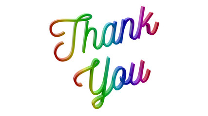 Thank You Word 3D Rendered Text With Calligraphic, Thin Font Illustration Colored With RGB Rainbow Gradient, Isolated On White Background ..