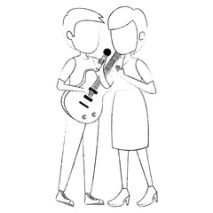 woman singing and man playing guitar