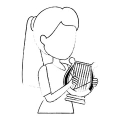 woman playing harp character