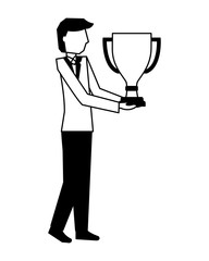 businessman holding trophy award success