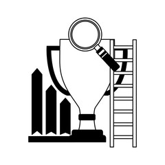 business trophy magnifying glass stairs chart