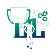 businessman trophy statistics chart and gears