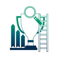 business trophy magnifying glass stairs chart