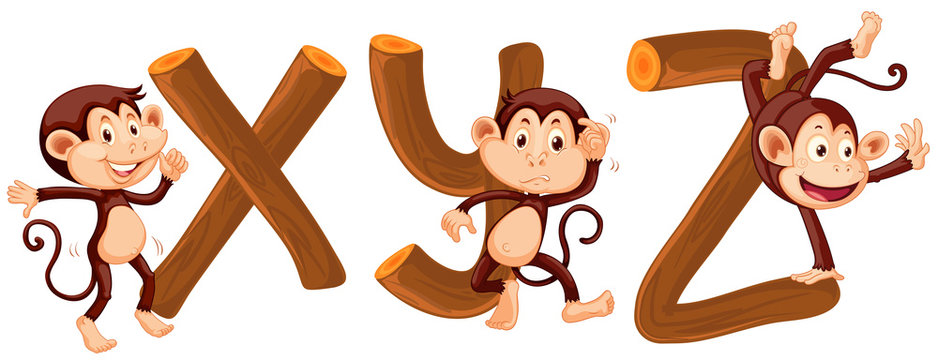 Monkey and wood alphabet