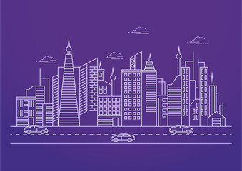 Vector Illustration of City line with high skyscrapers