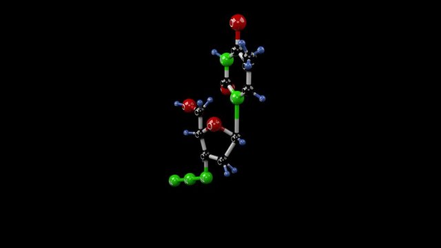 Zidovudine molecule. Molecular structure of azidothymidine, inhibitor of HIV replication. Alpha channel.