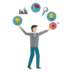 businessman with set icons avatar character