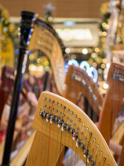 Harp music instrument with blur background