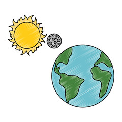 world planet earth with sun and moon
