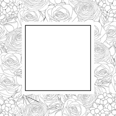Rose, Hydrangea and Ranunculus Outline Banner Card