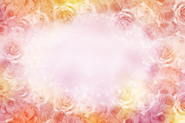 beautiful roses flower frame in soft vintage tone color, background for valentine or wedding card 