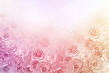 bordure de fleurs de belles roses dans des tons doux et vintage avec un fond de paillettes pour la Saint-Valentin ou une carte de mariage