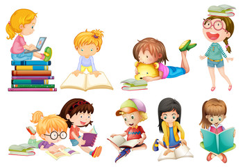 A set of kids study on white background