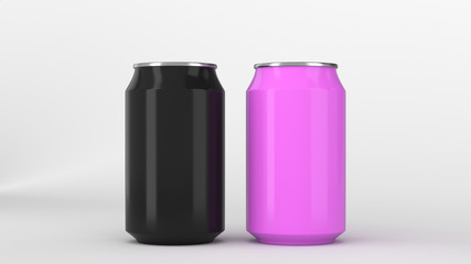 Two small black and purple aluminum soda cans mockup on white background - 218316582