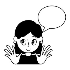 young woman with speech bubble avatar character