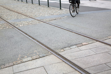 Tram Track and Cyclist, Malmo