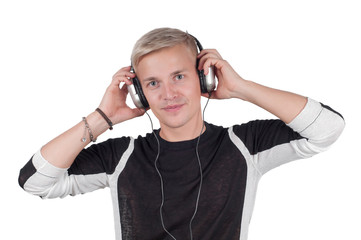 Man in headphones lissening music