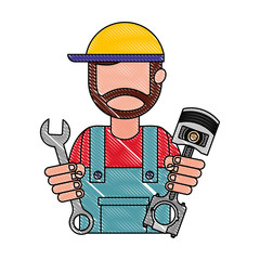 mechanic worker with piston and wrench