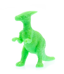 Parasaurolophus made out of plastic. dinosaur toy isolated on white background