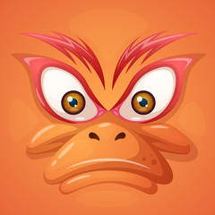 Cartoon evil face duck on the grey background. Vector eps 10
