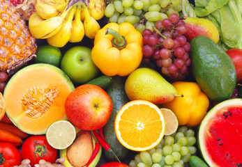 Naklejka na ściany i meble Many fruits and vegetables
