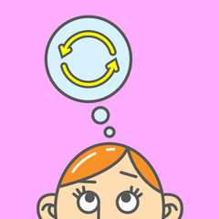 Color flat art cartoon illustration of a thought of renewal arrows