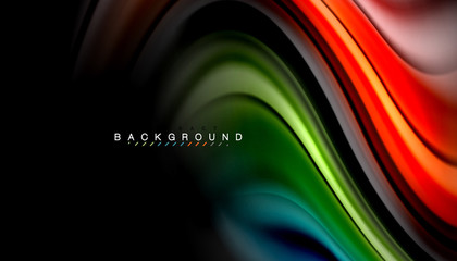 Fluid colors abstract background, twisted liquid design on black, colorful marble or plastic wave texture backdrop, multicolored template for business or technology presentation or web brochure cover