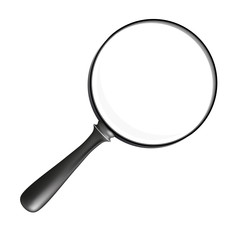 Magnifying glass lens with handle isolated on white background.
