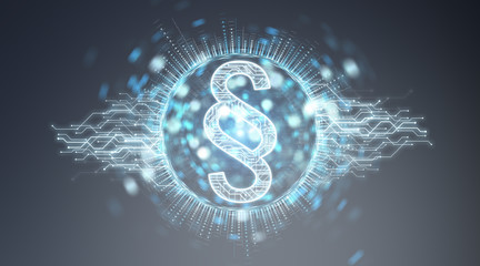 Law paragraph digital hologram background 3D rendering