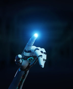 White cyborg pointing his finger 3D rendering