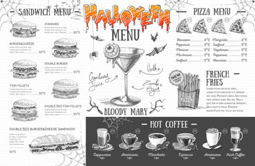 Vintage halloween menu design. Restaurant menu