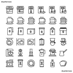 Coffee Shop Outline Icons perfect pixel.