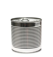 Sealed, closed tin can isolated on white background