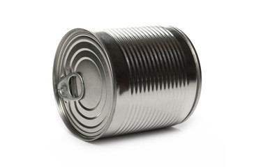 Sealed, closed tin can isolated on white background