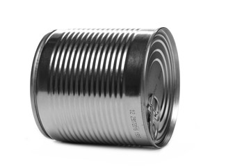 Sealed, closed tin can isolated on white background