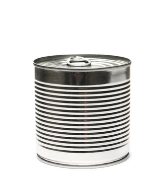 Sealed, closed tin can isolated on white background