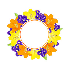 Yellow Orange Lily and Blue Iris Flower Banner Wreath