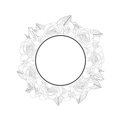 Rose and Iris Flower Banner Wreath Outline
