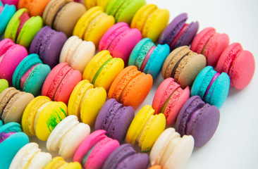 A french sweet delicacy, macaroons variety closeup.macaroon colourful texture.