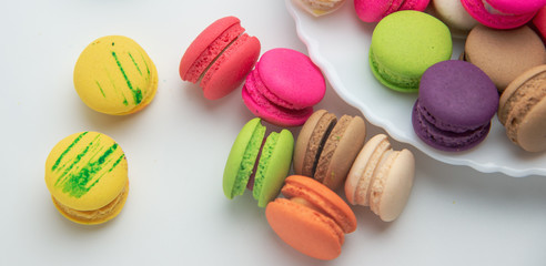 A french sweet delicacy, macaroons variety closeup.macaroon colourful texture.