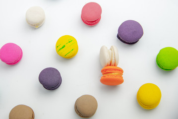 A french sweet delicacy, macaroons variety closeup.macaroon colourful texture.
