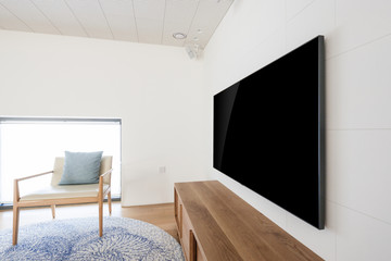 television side view in a white interior