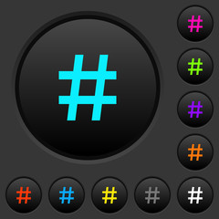 Hash tag dark push buttons with color icons