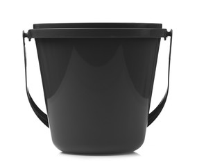 Black plastic bucket for water isolated on white background © cloud7days