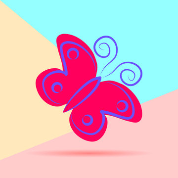 flat lay modern pastel colored butterflay icon with shadow on bl
