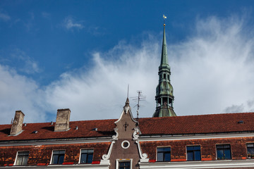Spire of Saint Peter Lutheran Church on the Old Town in Riga.