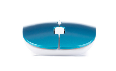 Blue wireless modern computer mouse isolated on white background