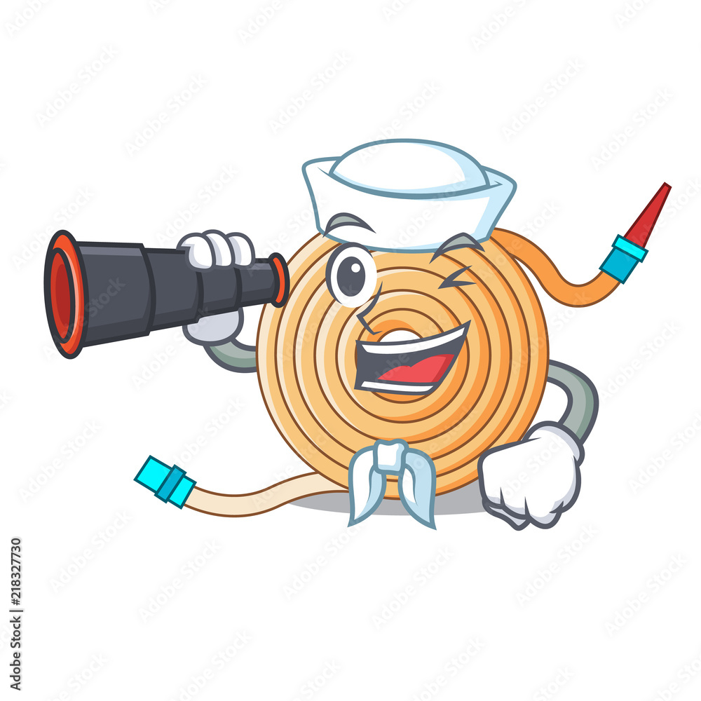 Poster Sailor with binocular water hose to extinguish the fire