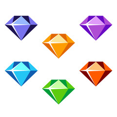 Set of cartoon gemstones in different colors