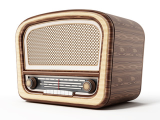 Vintage radio isolated on white background. 3D illustration